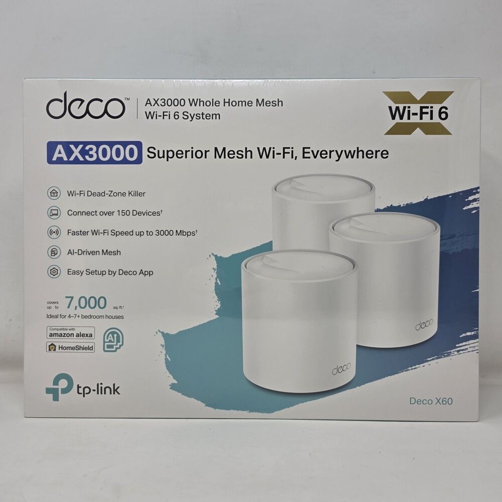 TP-Link Deco X60 Wi-Fi 6 AX3000 Whole Home Mesh Wi-Fi System 3-Pack New Sealed